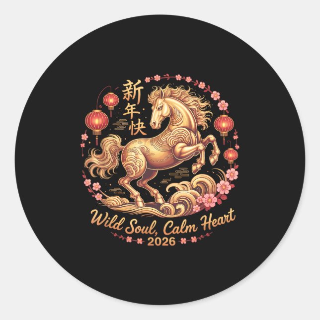Sticker Rond Festive 2026 Crazy Horse Lady Wild Soul Calm Heart (Devant)