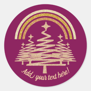 Sticker Rond Festive Arbres à sapins étincelants Arc-en-ciel