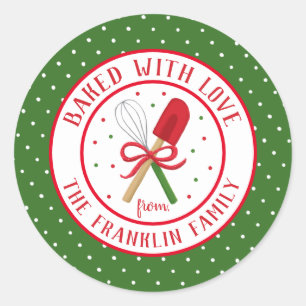 Sticker Rond Festive Baked with Love Personnalisée Classe de va