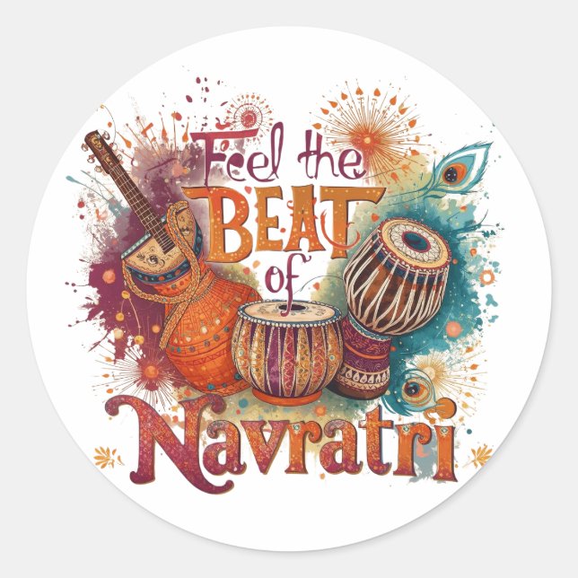 Sticker Rond Festive Beats - Colorful Navratri Celebration Desi (Devant)