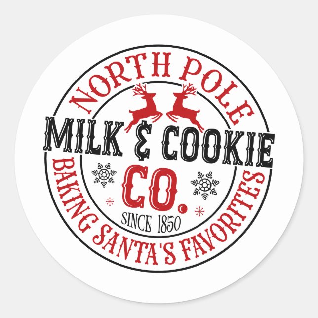 Sticker Rond Festive Christmas North Pole Milk Cookie Company (Devant)