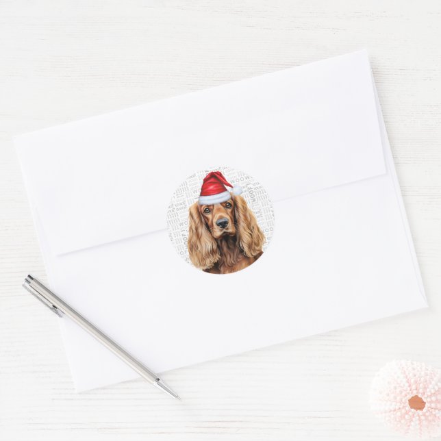 Sticker Rond Festive Cocker Spaniel Dog on Woof Art Christmas (Enveloppe)