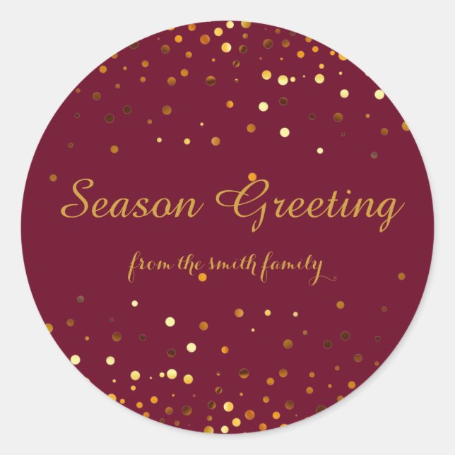 Sticker Rond Festive de Noël Gold Faux Parties scintillant (Devant)