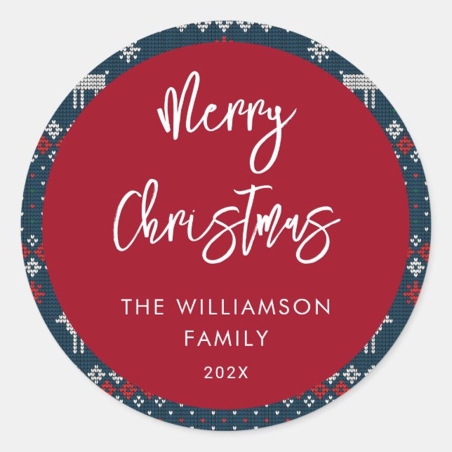 Sticker Rond Festive de Noël Motif nuptiale Famille nordique (Devant)