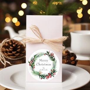Sticker Rond Festive Festive Berry Wreath avec nom