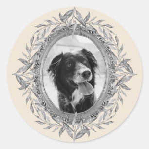 Sticker Rond Festive Fête Silver Feuilles Wreath Photo