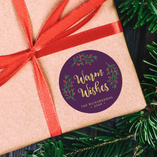 Sticker Rond Festive Foliage Chaleureux Moutons Violet Vacances