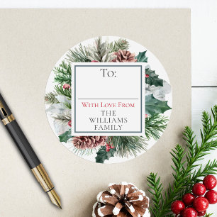 Sticker Rond Festive Foliage Festive Floral à / de l'étiquette 