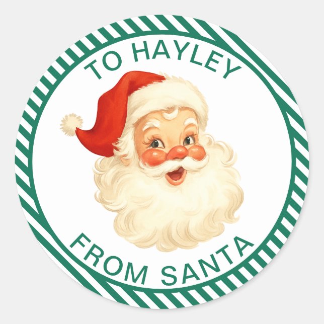 Sticker Rond Festive Gris Vert De Père Noël Cadeau (Devant)