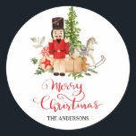 Sticker Rond Festive Holiday Nutcracker Merry Christmas Script<br><div class="desc">Festive Holiday Nutcracker Merry Christmas Script</div>
