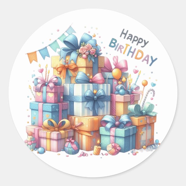 Sticker Rond Festive Joyeux Anniversaire Tous les âges (Devant)