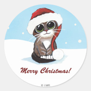 Sticker Rond Festive Kitten Joyeux Noël Personnalisable