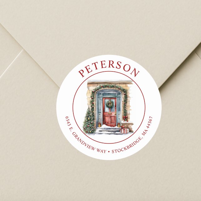 Sticker Rond Festive Noël Nouveau Accueil Retour Adresse Étique (Créateur téléchargé)