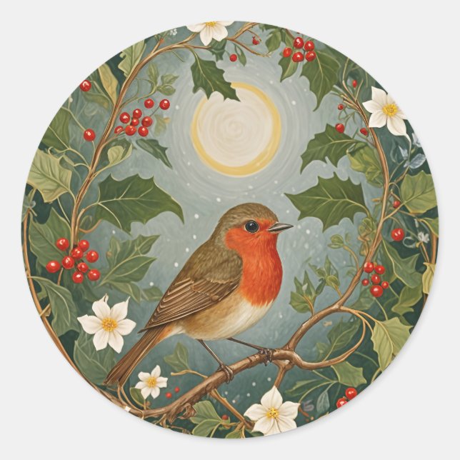 Sticker Rond Festive Robin et Holly (Devant)