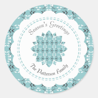 Sticker Rond Festive Royal Botanical Robin's Egg Blue Snowflake