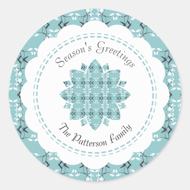 Sticker Rond Festive Royal Botanical Robin's Egg Blue Snowflake (Devant)