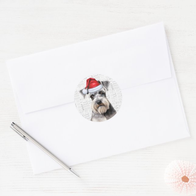 Sticker Rond Festive Schnauzer Dog Woof Word Art Christmas (Enveloppe)