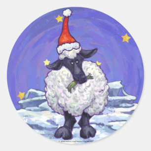 Sticker Rond Festive Sheep Holiday
