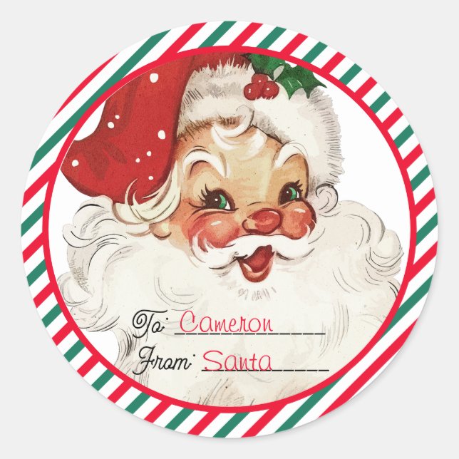 Sticker Rond Festive Stripe Red Green From Santa Gift (Devant)