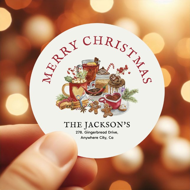 Sticker Rond Festive Sweet Traitements Noël Adresse de retour (Créateur téléchargé)