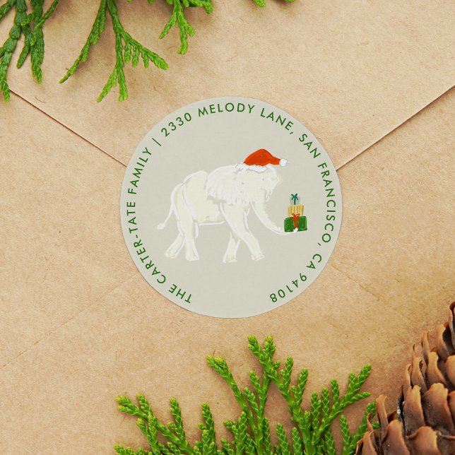 Sticker Rond Festive White Elephant Illustré Adresse de retour (Festive White Elephant Illustrated Return Address Label Classic Round Sticker)