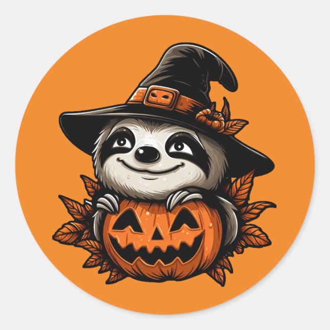 Sticker Rond Festivité Citrouille Halloween Sloth (Devant)