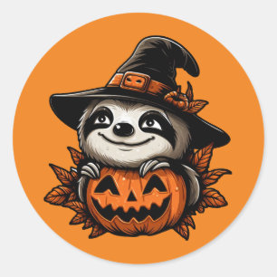 Sticker Rond Festivité Citrouille Halloween Sloth