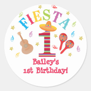 Sticker Rond Fête 1er anniversaire Mexicaine Sombrero Maracas