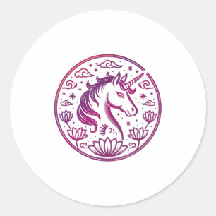 Sticker Rond Fête 2026 Année du Cheval Fille Aime Licorne Kung