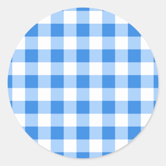 Sticker Rond Fête à motif à carreaux gingham bleu et blanc (Devant)