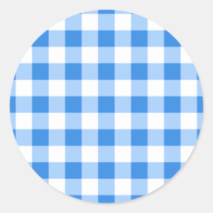 Sticker Rond Fête à motif à carreaux gingham bleu et blanc