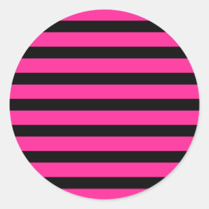 Sticker Rond Fête à rayures de mode rose et noir chaud