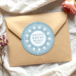 Sticker Rond Fête à thème Grèce antique avec motif bleu