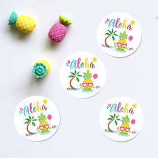 Sticker Rond Fête Aloha Tropical Luau