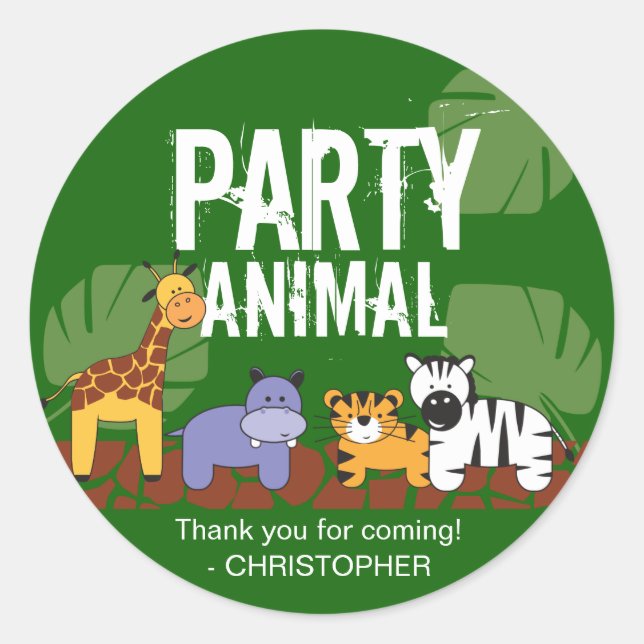 Sticker Rond Fête Animal Safari thème anniversaire vert (Devant)