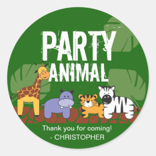 Sticker Rond Fête Animal Safari thème anniversaire vert