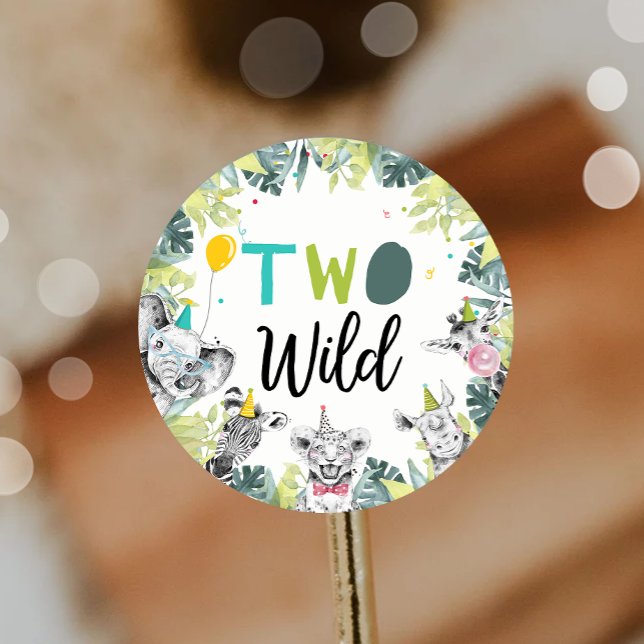 Sticker Rond Fête Animaux Safari Garçon Deux Sauvages Deuxième  (Créateur téléchargé)