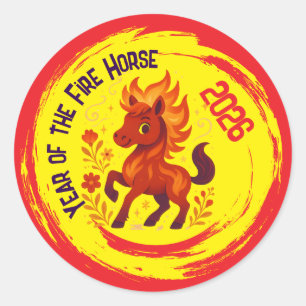 Sticker Rond Fête Année du Cheval Nouvel An chinois