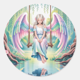 Sticker Rond Fête Anniversaire Angel Girl Enchanter