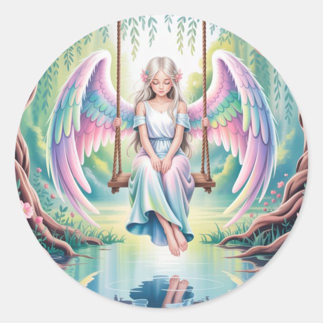 Sticker Rond Fête Anniversaire Angel Girl Enchanter (Devant)