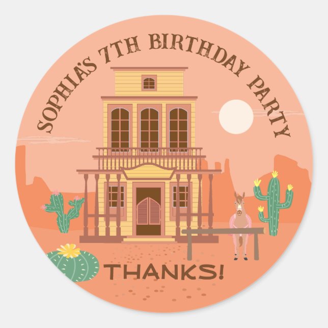 Sticker Rond Fête Anniversaire de enfant du Wild West Saloon (Devant)