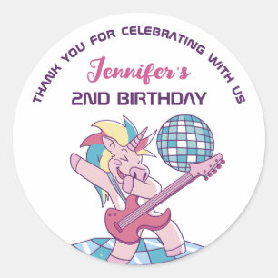 Sticker Rond Fête Anniversaire de enfant Rockstar Unicorn Favor