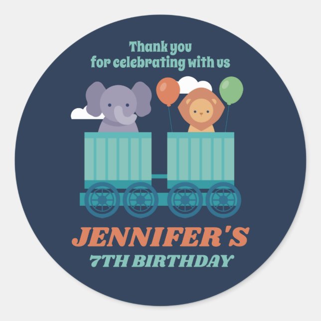 Sticker Rond Fête Anniversaire de enfant Train and mignon Anima (Devant)
