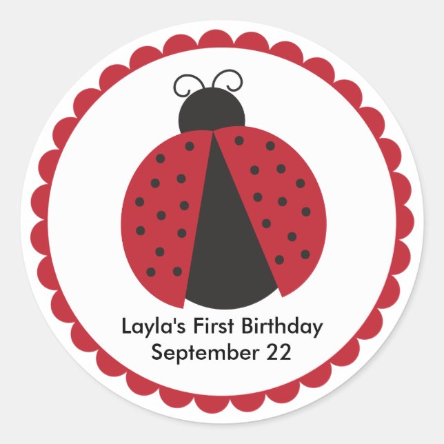 Sticker Rond Fête Anniversaire de Ladybug Cute Favoriser (Devant)