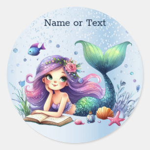 Sticker Rond Fête Aquarelle Sirène Mer Vie Mignonne