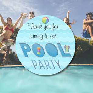 Sticker Rond Fête au bord de la piscine Merci Version arc-en-ci