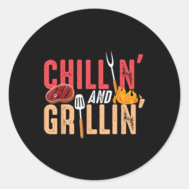 Sticker Rond Fête Barbecue Chillin Et Grillin (Devant)