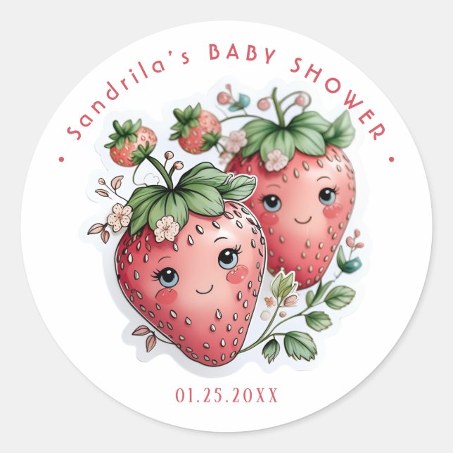 Sticker Rond Fête bébé Coquette aux fraises  (Devant)