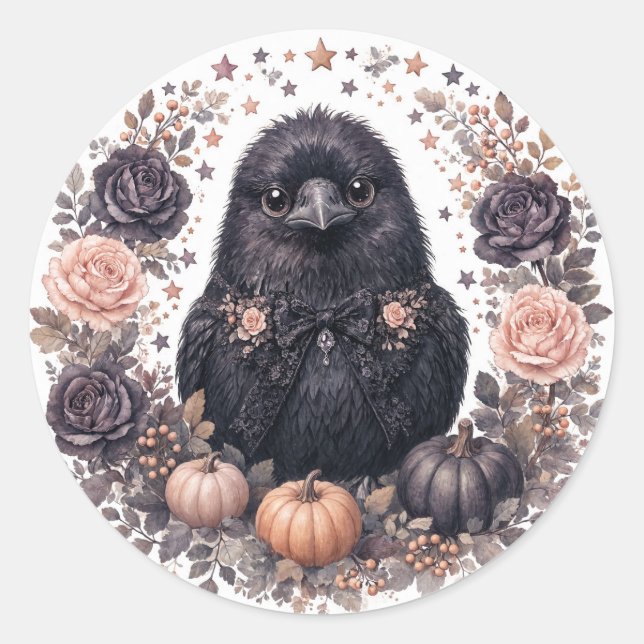 Sticker Rond Fête bébé corbeau aquarelle  (Devant)