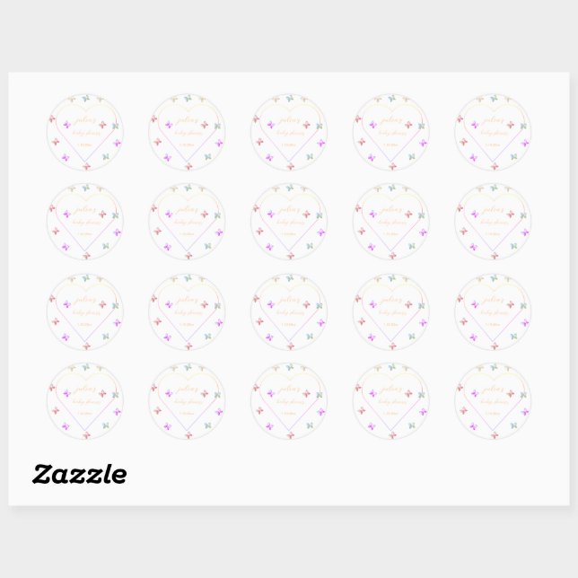 Sticker Rond Fête bébé fille Papillon Cœur Rose  (Feuille)